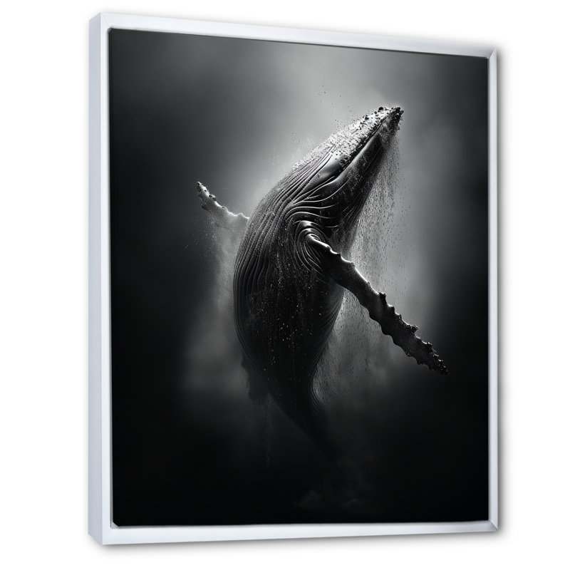Whale Dance I - Whale Animal, art mural, Cadre flottant blanc, H 40 po x l 30 po x P 1,5 po