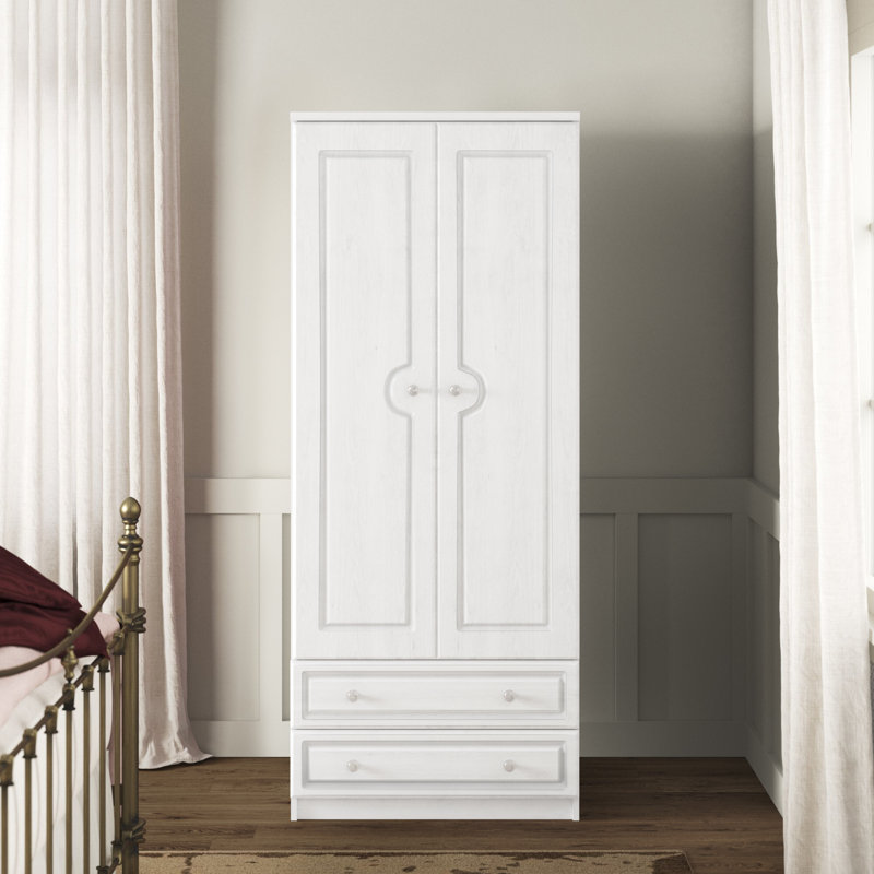 Fully Assembled Katelin Crystal 2 Door Wardrobe, White Matt Veneer