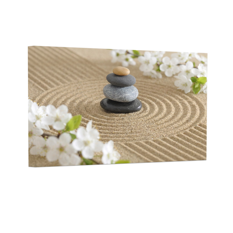 Jardin zen à la mode avec pierres et fleurs, H 20 po x l 30 po