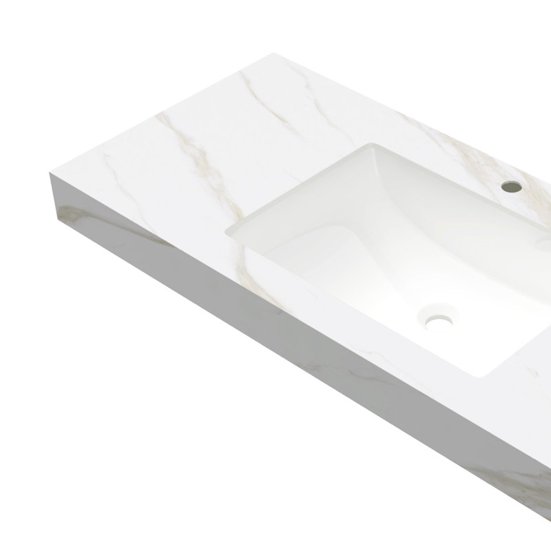 Plateau de meuble-lavabo en pierre frittée or 48 po avec lavabo encastré en céramique Calacatta