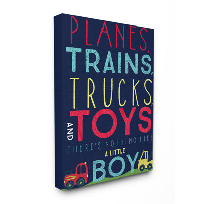 Avions, trains, camions et jouets, art mural sur toile