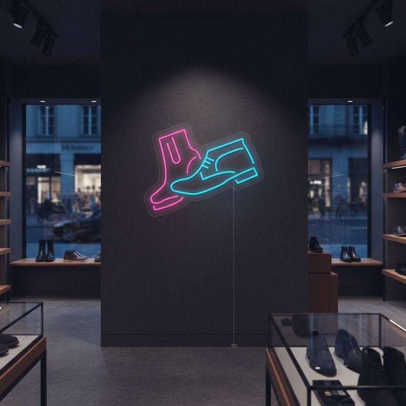  | Enseigne au néon de chaussures | Fabriqué avec un tube néon flexible et durable qui émet une lueur uniforme et brillante pendant plus de 50 000 heures sans décoloration ni scintillement | 19 x 24 | Mauve et cyan