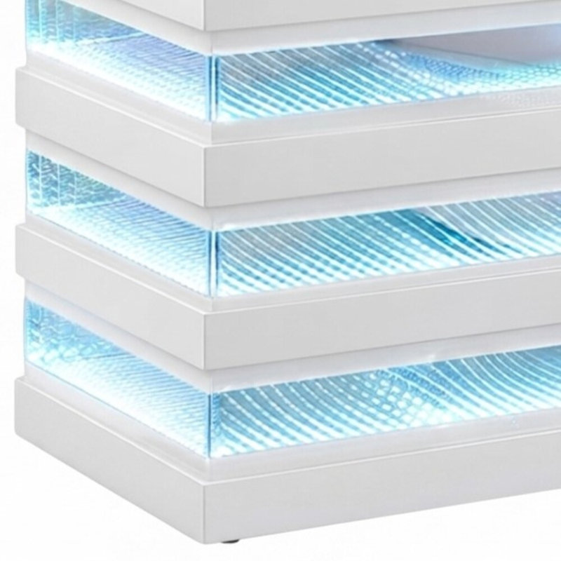 Table de bout carrée en verre trempé blanc 19,7 po avec haut-parleur Bluetooth intégré Matsala, station de charge sans fil, éclairage DEL à sept couleurs et tiroirs intégrés