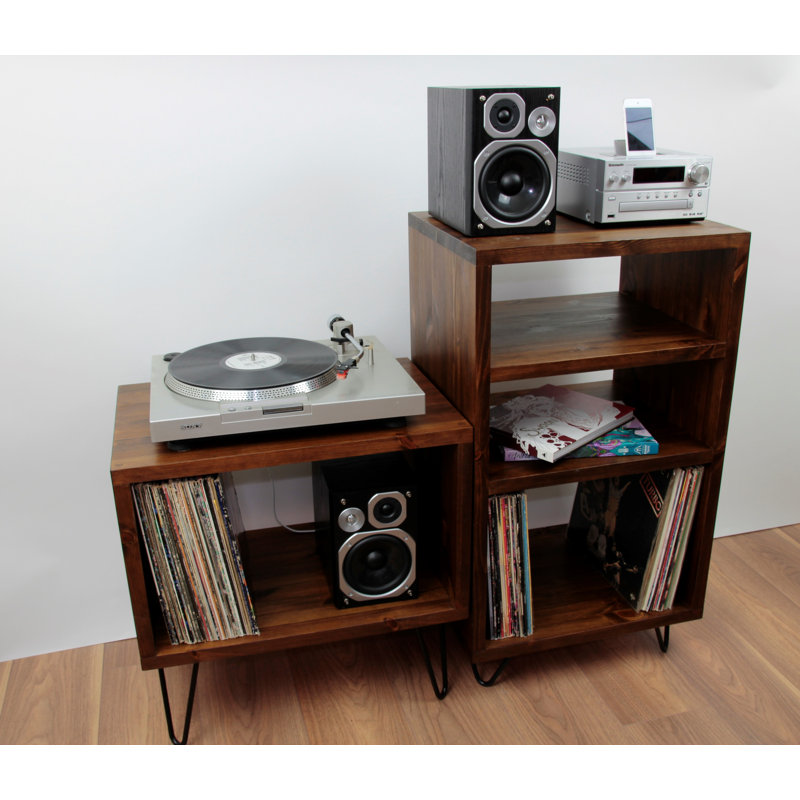 Pine Solid Wood and Steel Media Shelves