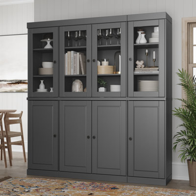 Lodman Palace Imports 100% Solid Wood Pantry China Cabinet, Raised Panel & Clear Glass Doors, Adjustable Shelves, 65" Wide, 71.5" Tall