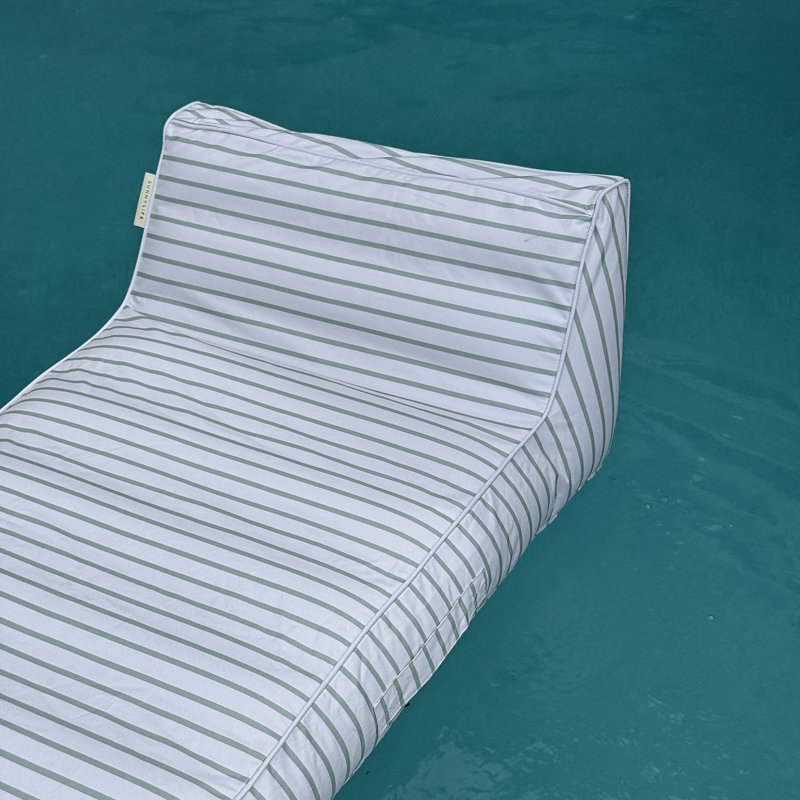 Sunnylife: Luxe Lie-On Lounger - La Palma Sage Stripe- Inflatable Pool & Water Float, Lay-Flat w/ Head Rest, Beach-Outdoor Seating, Removeable Cover