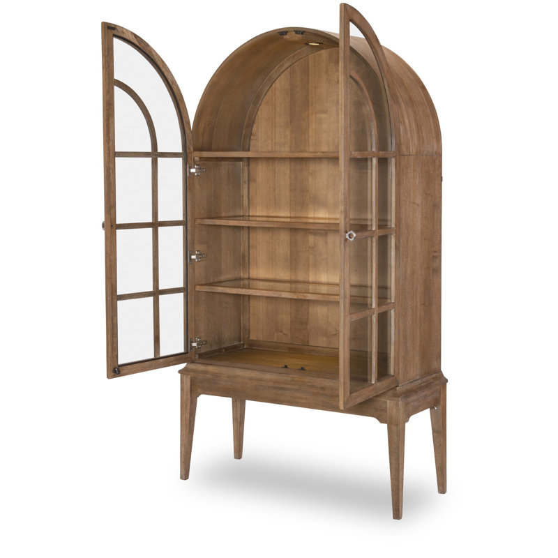 Vitrine (2 portes en verre, 3 tablettes fixes en bois avec cadre en verre, éclairage), Brun