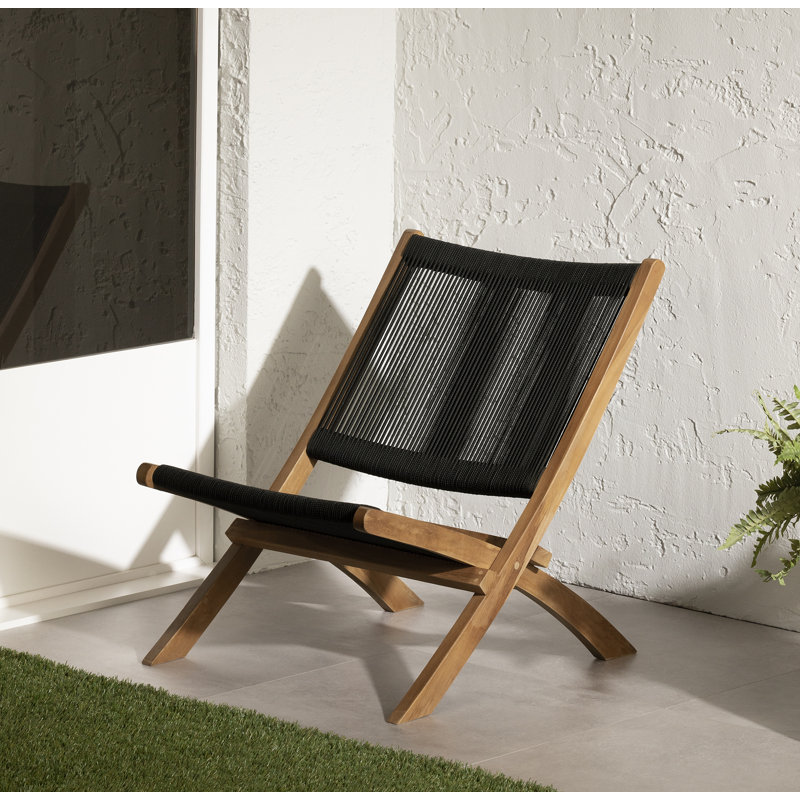 Agave Teak Outdoor Armless Lounge Chair, Black, Natural