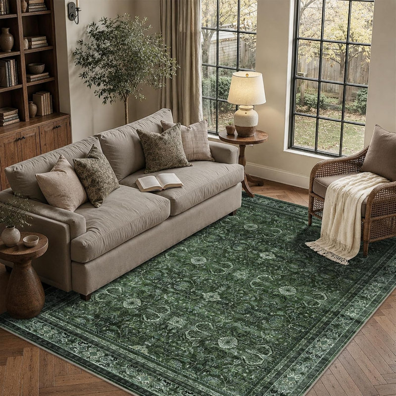 Tapis délavé lavable, antidérapant et doux, Brown, Rectangle 6'x9'