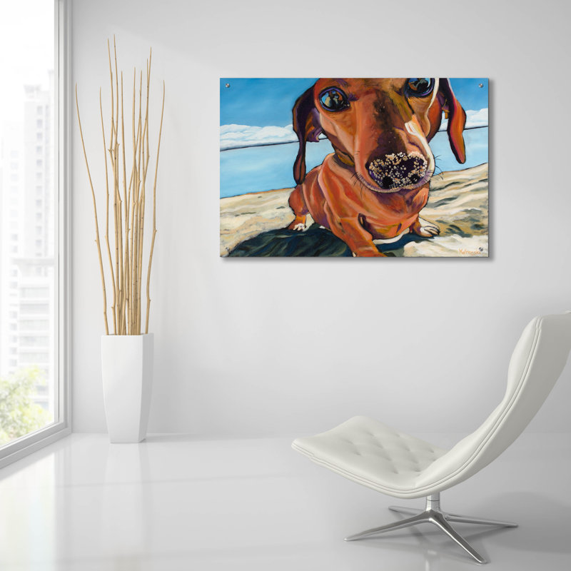 Art mural en verre Red Barrel Studio «Sand Dog» par Kathryn Wronski, H 24 po x l 36 po x P 0,2 cm