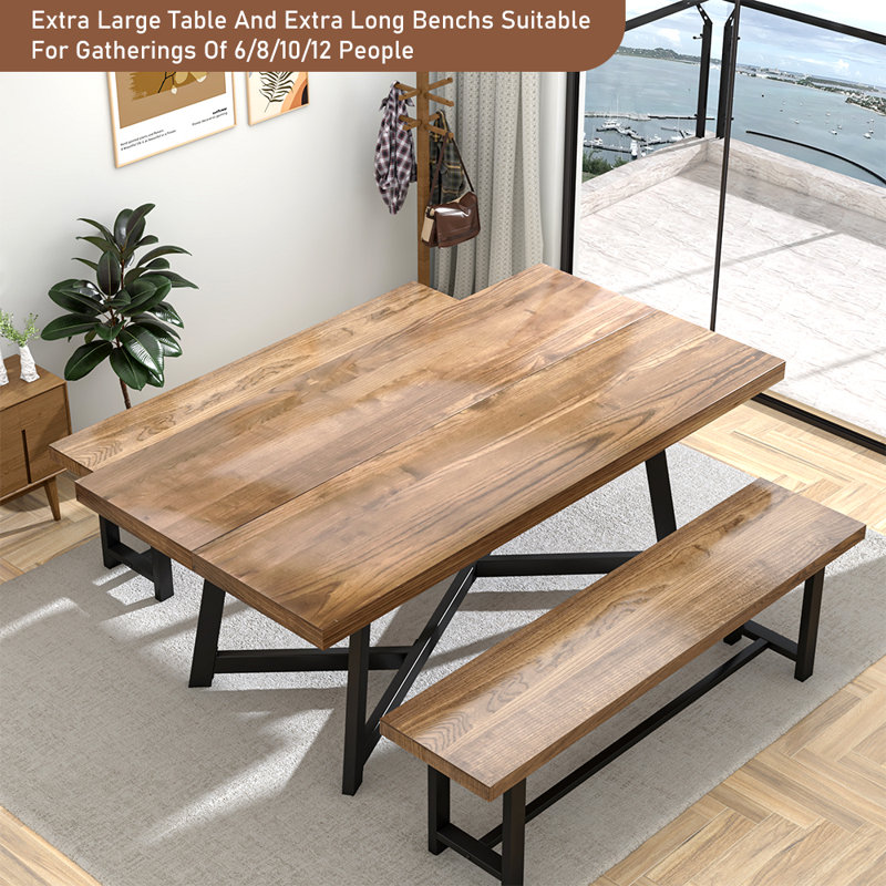 Gaget 6 - Person Mahogany Solid Wood Top Cross Legs Dining Set