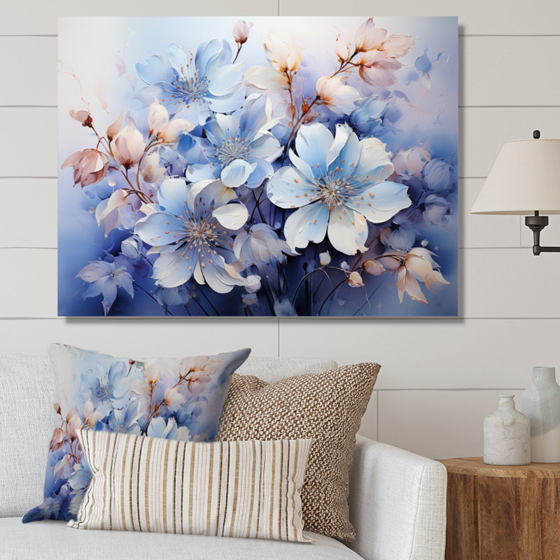 Blue Bonnets Romantic Impression I - Floral Wall Art Living Room, H 30 po x l 40 po x P 1,5 po, Toile tendue