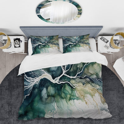 Ensemble de housse de couette en microfibre / polyester vert / bleu marbré Dreamscape II Bedding