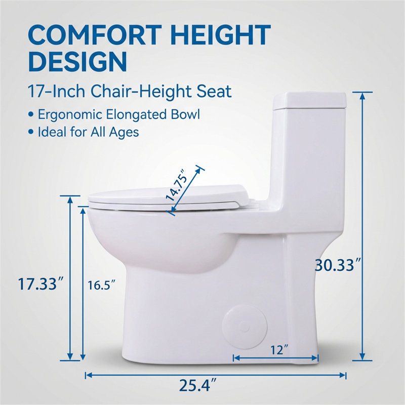 1.28 GPF One Piece Elongated Toilet with Tornado Flush, Soft Close Seat, ADA Height 17"