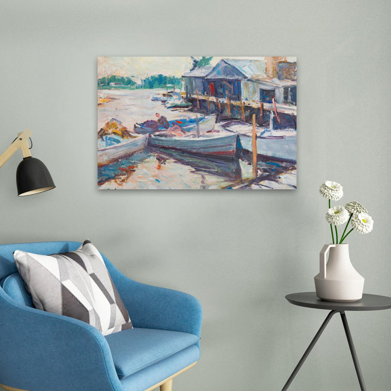 Poissons, art côtier, bateaux, paysages, H 16 po x l 24 po