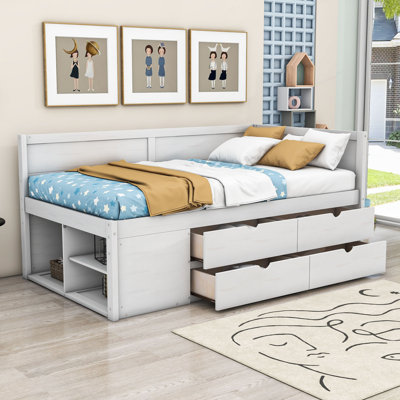 Kouta Wood Daybed with Drawers and Shelves