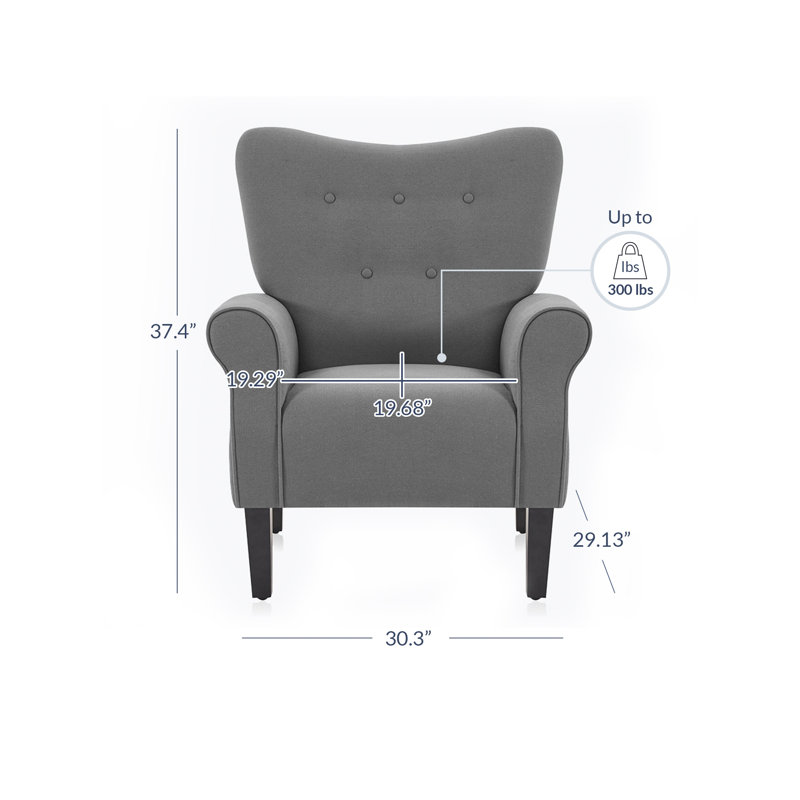 Fauteuil d'appoint rembourré 30,3 po Modern, Lin gris