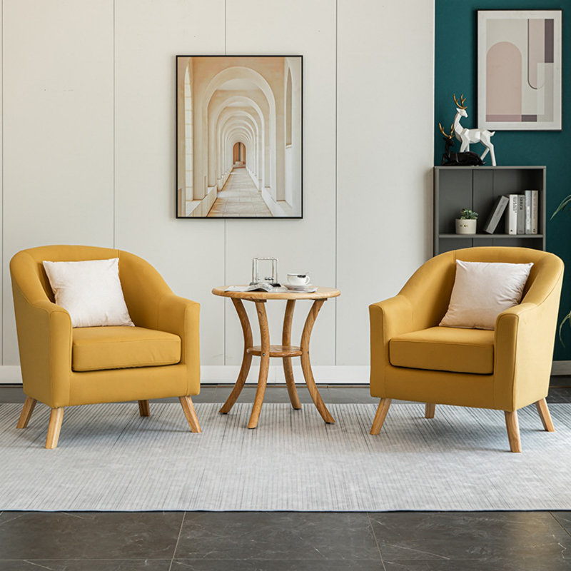 Chaise simple moderne en bois massif (ensemble de 2), Leath-Aire jaune, Burlywood