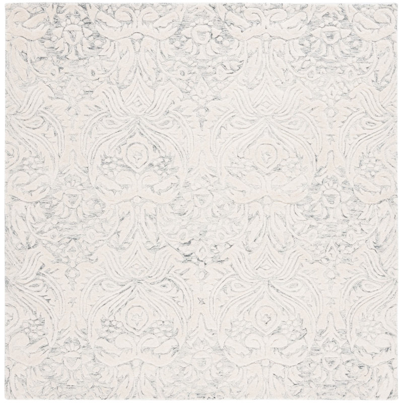 Ednah Hand Tufted Wool And Cotton With Latex Damask Rug, Square 6'