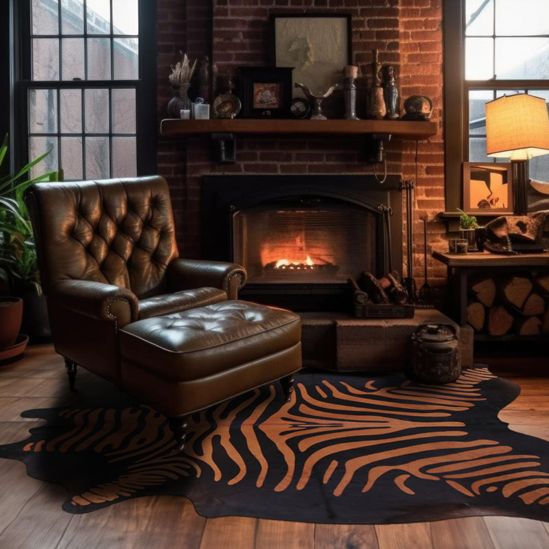 Custom Zebra Brown-Black Printed Cowhide, Novelty 5'8" x 6'7"