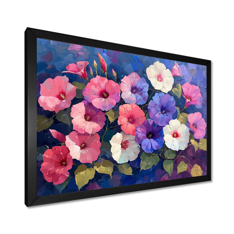 Rose, blanc, éclatant, Morning Glory II - Morning Glory, art mural salon, H 12 po x l 20 po, Cadre flottant brun