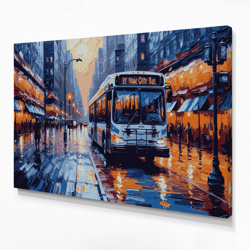 «Transport City bus and transport en commun», art mural sur toile mauve, 11" H x 14" W