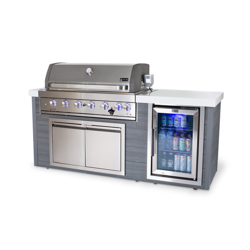 Mont Alpi Artwood Series 6-Burner Stainless Steel Outdoor Kitchen Island with Access Doors + Refrigerator
