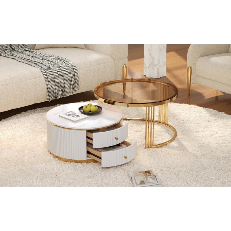 Modern 2 Pieces Round Nesting Coffee Table