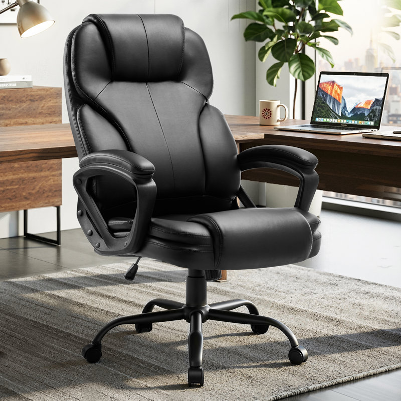 Fauteuil de bureau de direction grande taille, assise extra-large et profonde, revêtement en cuir PU rembourré de 16 cm d'épaisseur, dossier haut inclinable