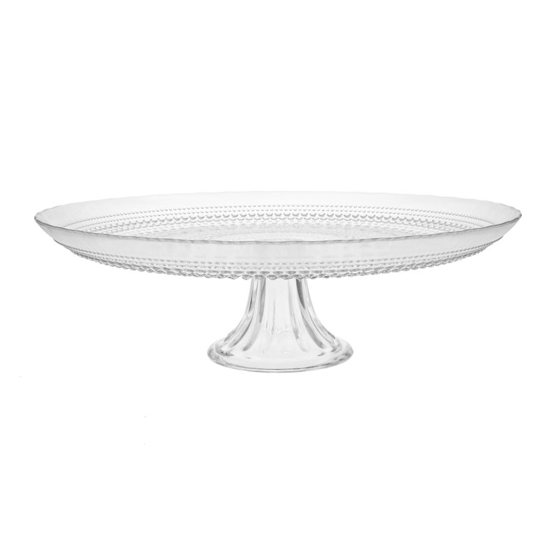 Clear Glass Pedestal Cake Stand with Beaded Detailing