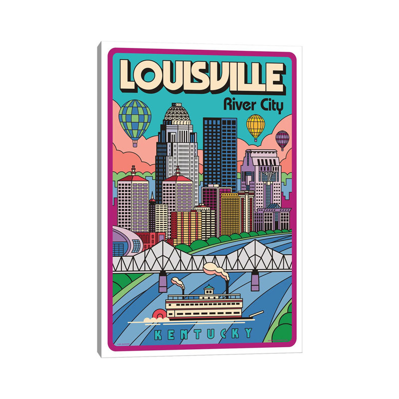 Louisville Pop Art Travel Poster 1 Piece Wrapped Canvas Wall Art, 152.5 cm H x 101.5 cm W
