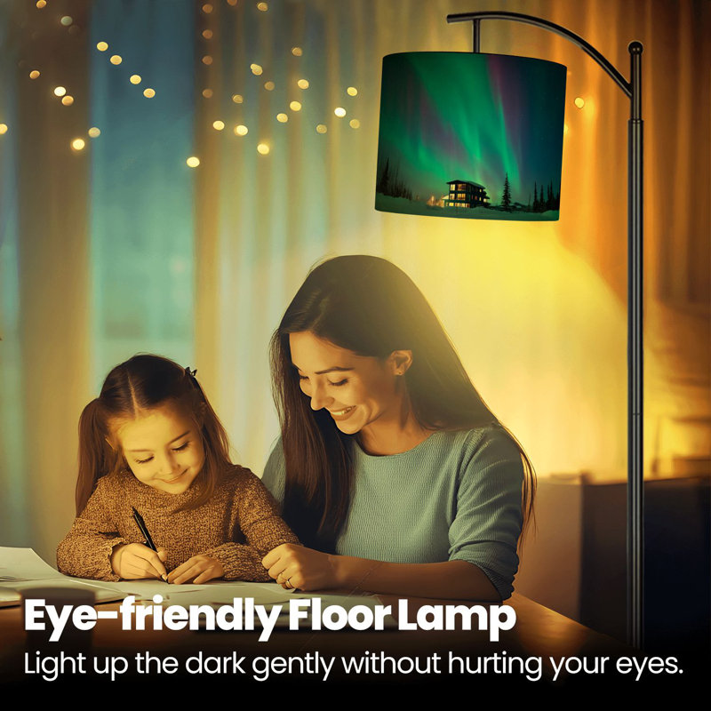 Lampe sur pied à arc avec abat-jour réglable Magical Northern Lights Snowy Cabin Winter Night Landscape Lamp Lamping