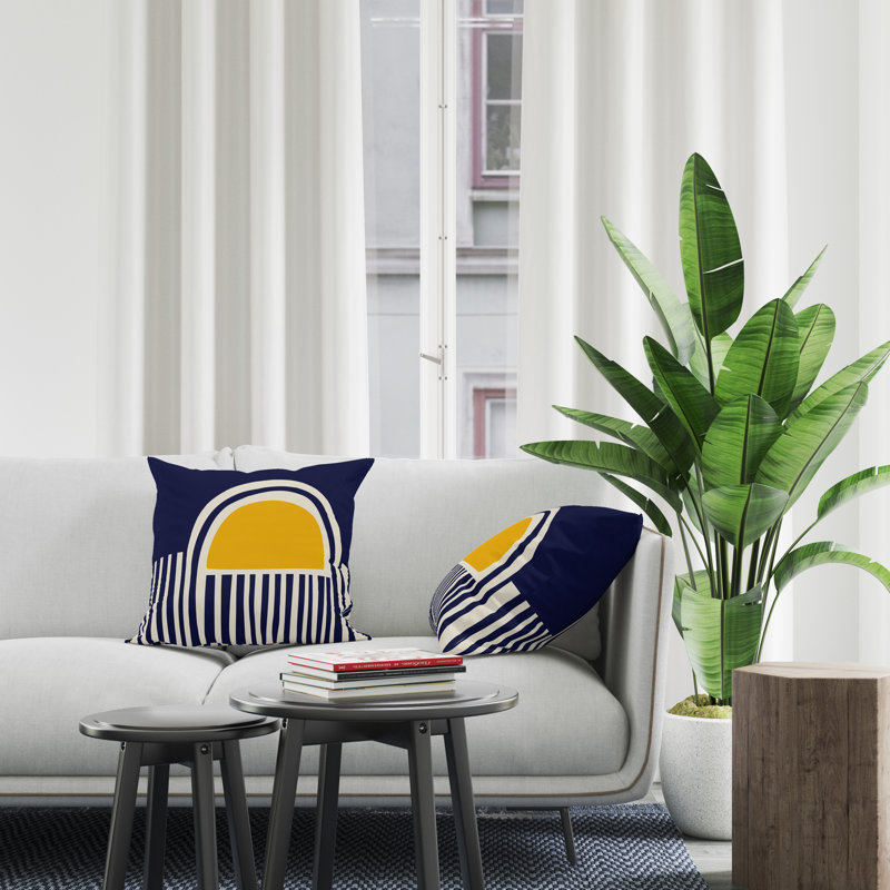 Jeté carré en polyester intérieur / extérieur, L 15 po x H 15 po, Jaune / Bleu Marine