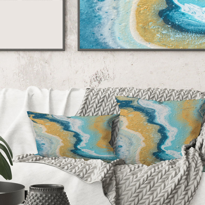 Abstract Marble Composition In Yellow And Blue III Abstract Lumbar Pillow