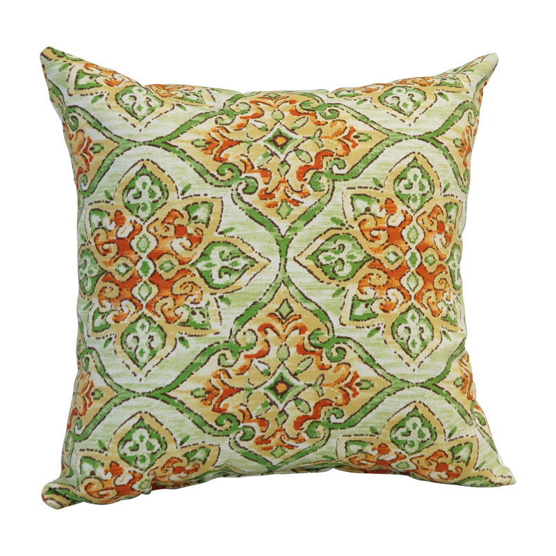 Outdoor Cushion Collection Indoor/Outdoor Damask Throw Pillow, Light Green/Orange