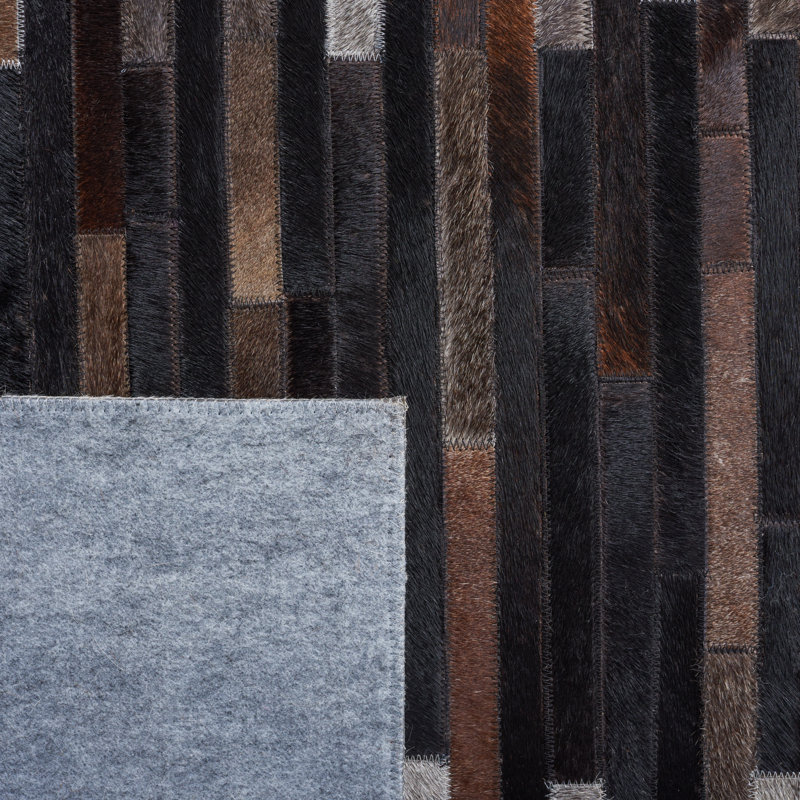 Tapis en cuir fabriqué à la main en gris / brun, Rectangulaire 3 pi x 5 pi