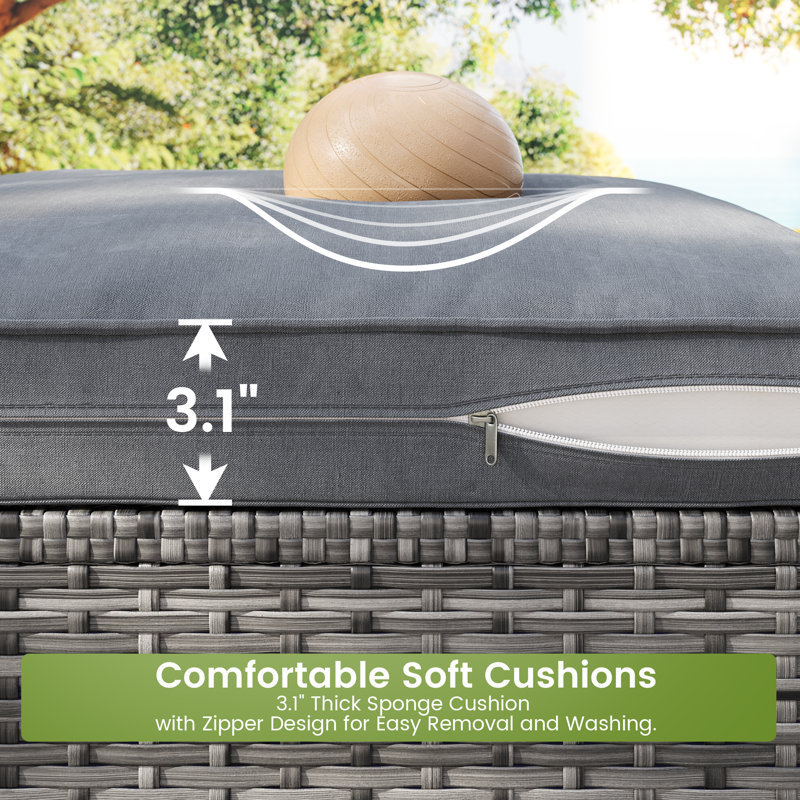 7 - Person Wicker / Rattan Outdoor Sectional Seating Group Storage Table, Gray