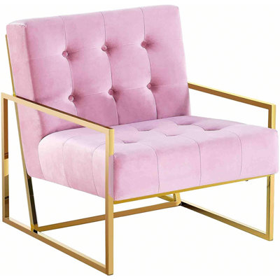 Living Room Accent Chair With Metal Frame, Tufted Armchair For Indoor