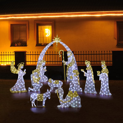 S/11 Lighted Christmas 2D Iridescent Nativity Scene Outdoor Decor With 590 White Lights