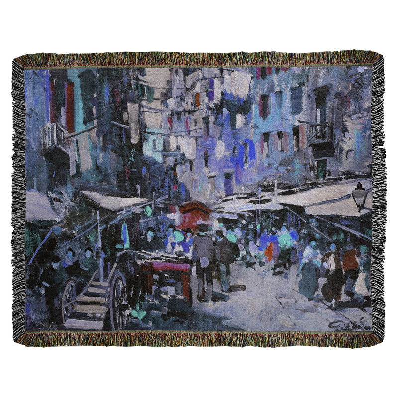 Jeté en coton naples felice giordano market, Bleu