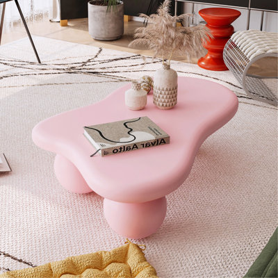 Table basse de 47 pouces en forme de nuage, table basse avec 3 pieds sphériques pour le salon, rose