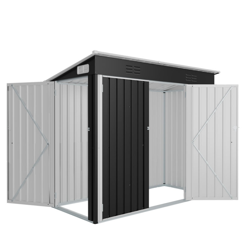 Remise de rangement extérieure en métal, 3 portes d'accès et ventilation par le haut, rangement utilitaire en acier galvanisé noir résistant aux intempéries pour le jardin