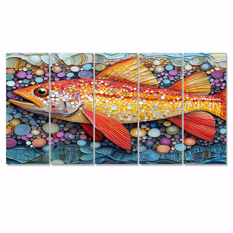 Red Red Char I - poisson, ensemble d'art mural, H 32 po x l 80 po