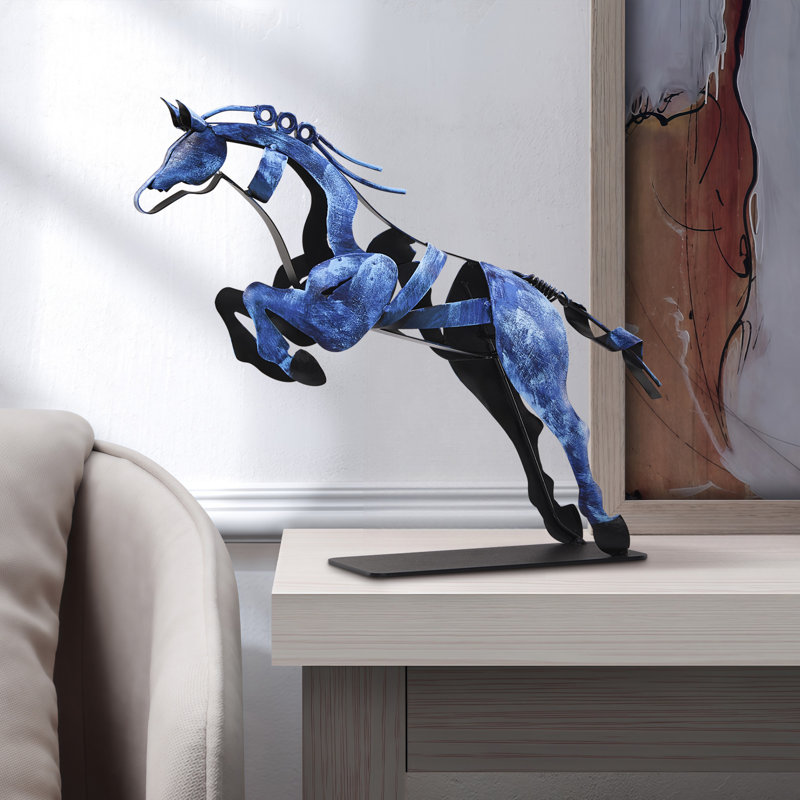 Statue de cheval en métal faite à la main Kabron, Bleu