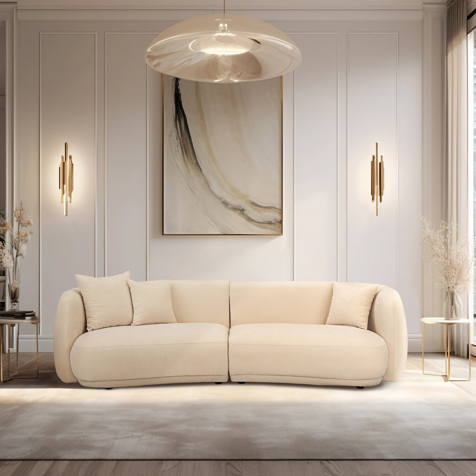 Homer 117" Linen Sofa, Ivory 100% Linen