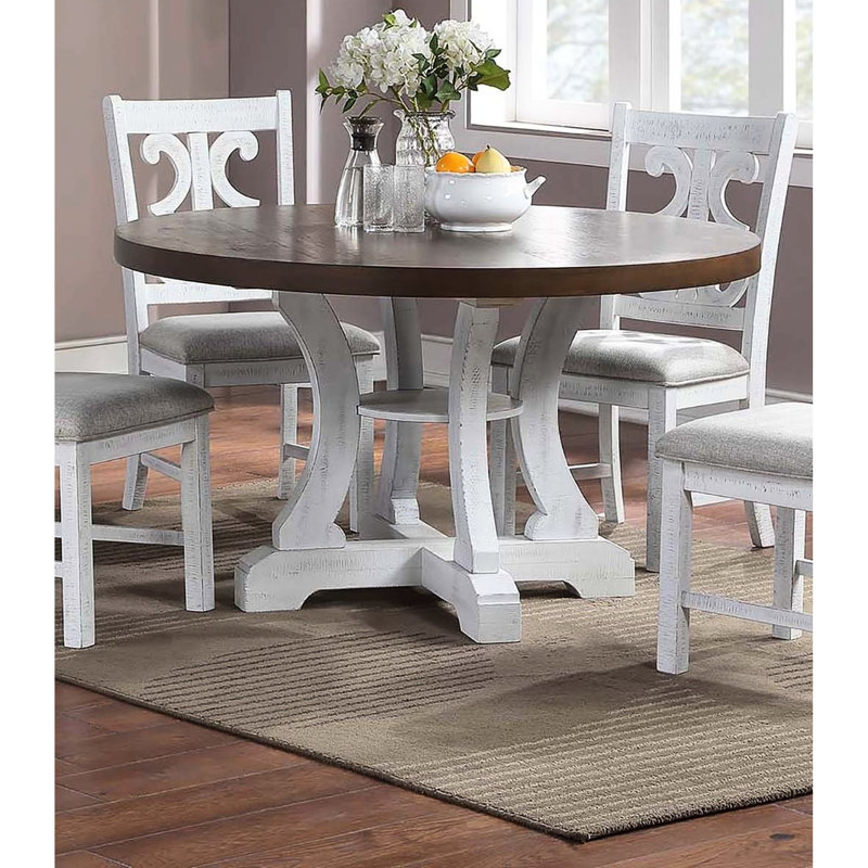 Table ronde de style traditionnel en bois massif avec 4 sièges, Blanc