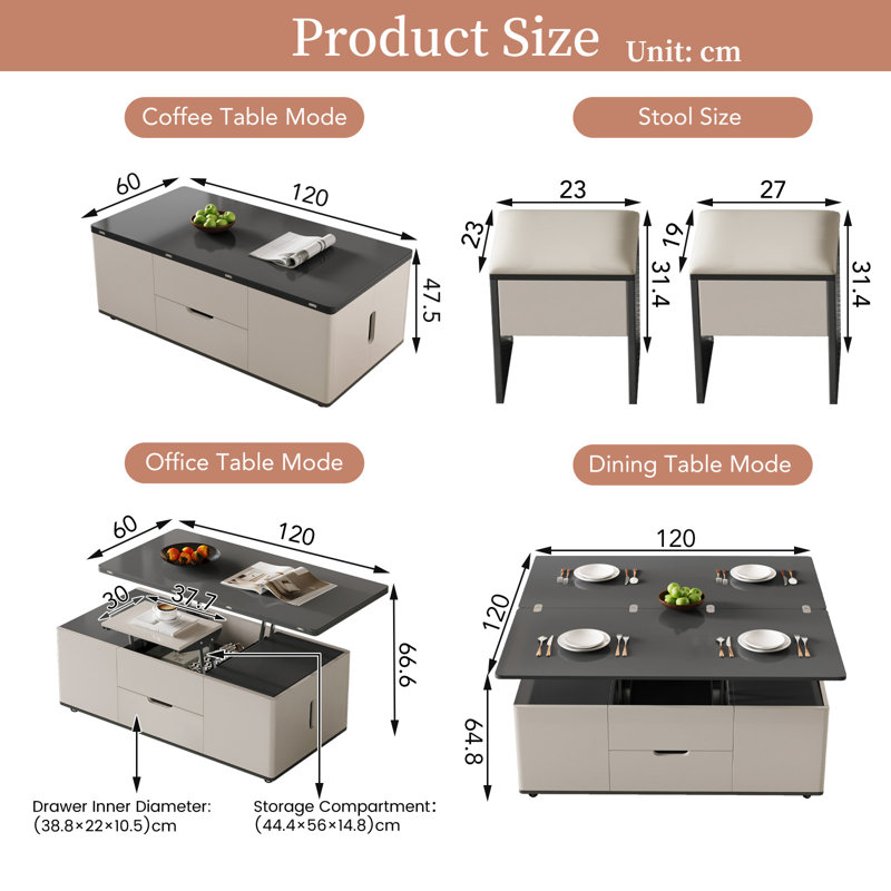 Guyii Lift Top Coffee Table with Storage, Extendable Multi-Function Table