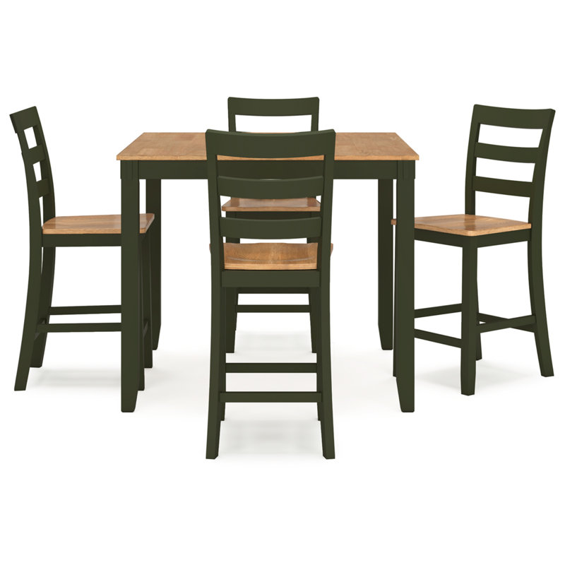 Beige and Green Mango Wood Transitional Dining Set with 4 Chairs