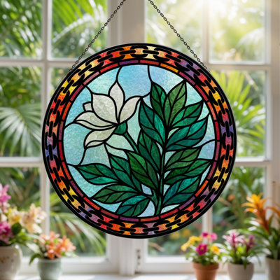 Panneau de vitrail à motif floral H 7,8 po