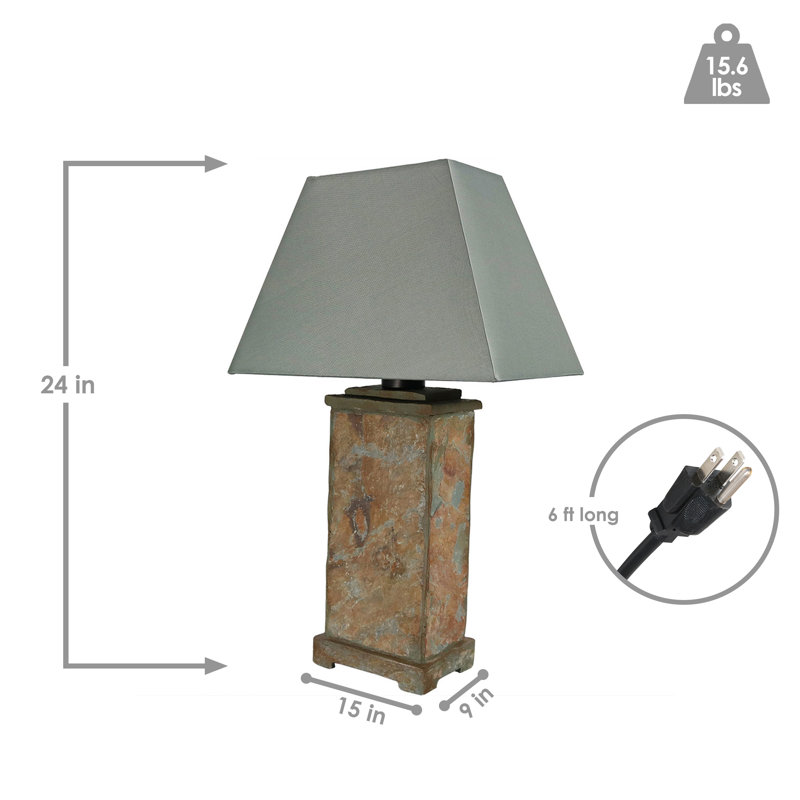 Hetrick 24" Natural Slate Outdoor Table Lamp with Grey Shade